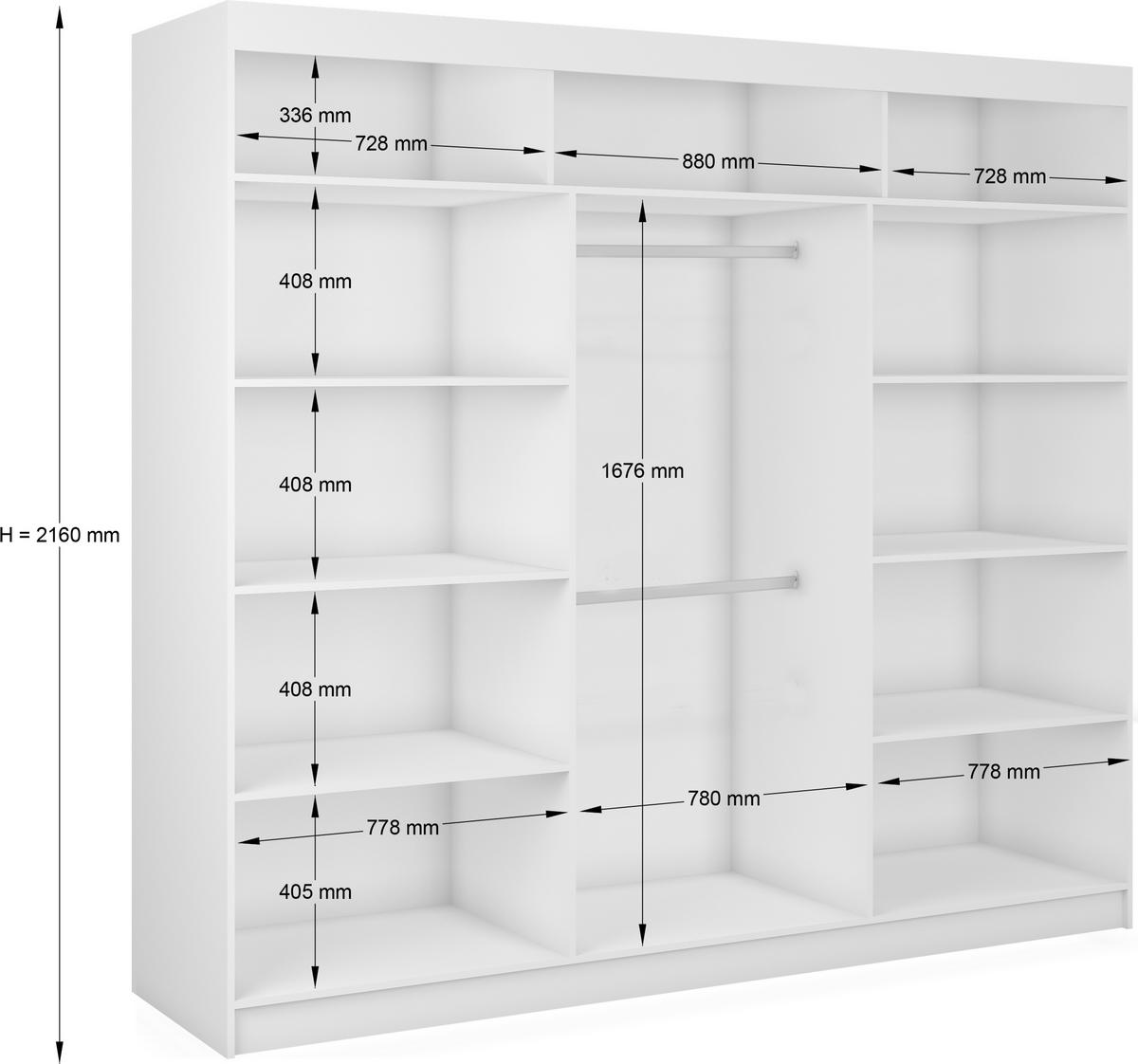 SCHWEBETÜRENSCHRANK Cabinio Eiche Artisan Schwarz 240/216/61 cm – Modern, mit Lamellen - Walnussfarben/Schwarz, Holzwerkstoff/Kunststoff (240/216.1/61cm) - AX Living