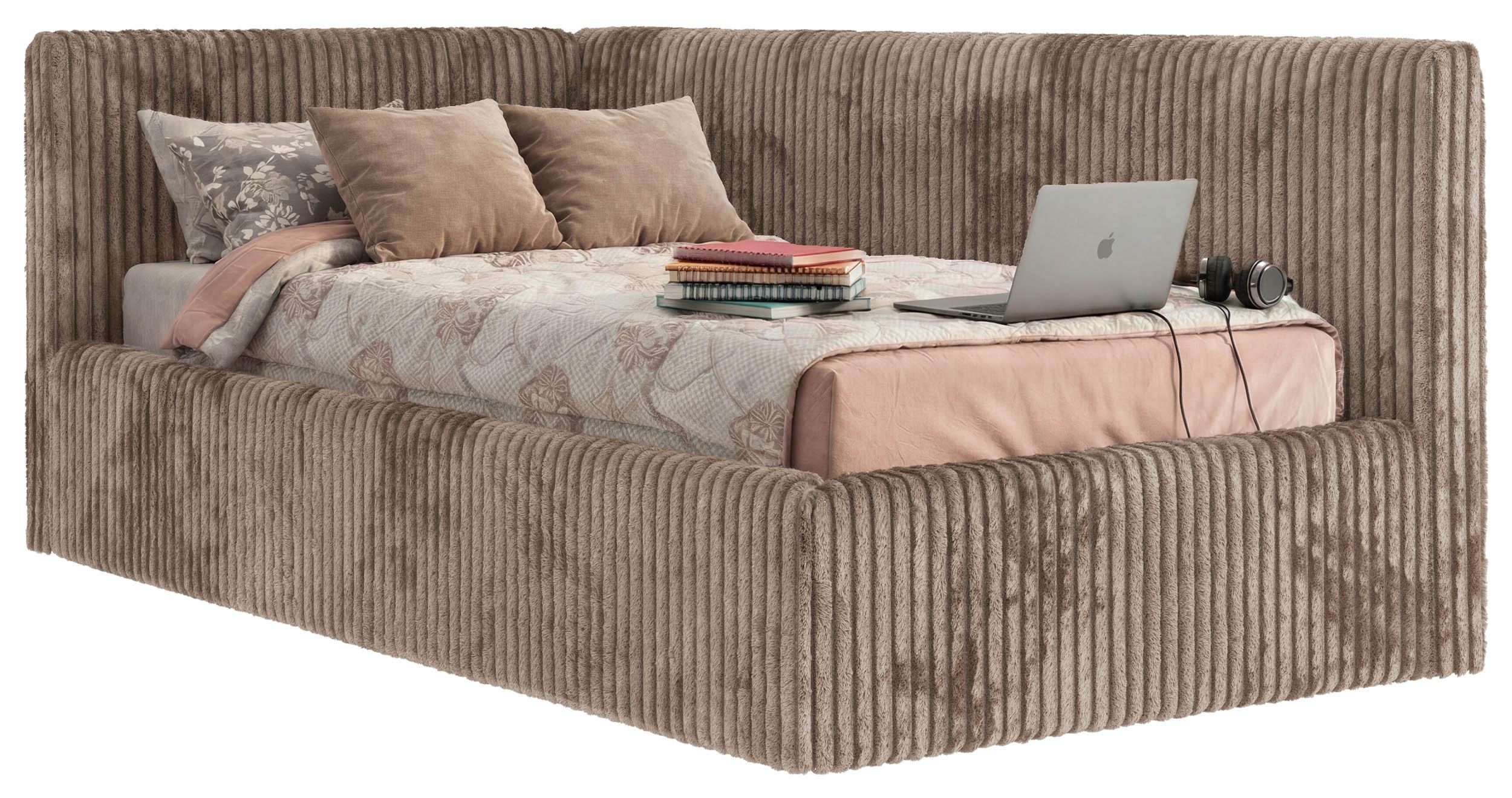 POLSTERBETT TILVO 90/200 - Braun Cord - Multitaschenfederkernmatratze - Links - Braun, Textil (90/200cm) - MKS