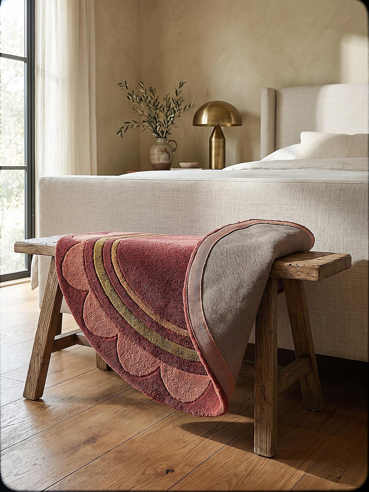 TEPPICH aus Wolle, handgetuftet, WENSUM, in Beerenrot, Scallop-Bordüre, Ø 120 cm - Rot, Textil (120/120cm) - KADIMA DESIGN