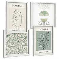 BILDER SET 4er Set - 50x50 cm & 40x60 cm Weißer Rahmen - Linien, Pflanzenmuster, Minimalismus - Weiß, Kunststoff (50/50cm) - TULUP