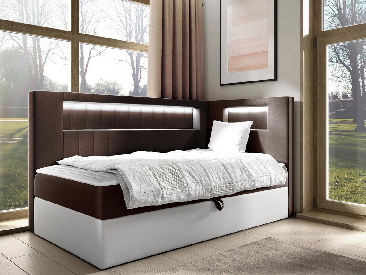 BOXBETT Gold Junior 3, Seite zum Öffnen des Bettkastens: Rechts - H3 - Weiß/Braun, Holz (90/200cm) - MIRJAN24