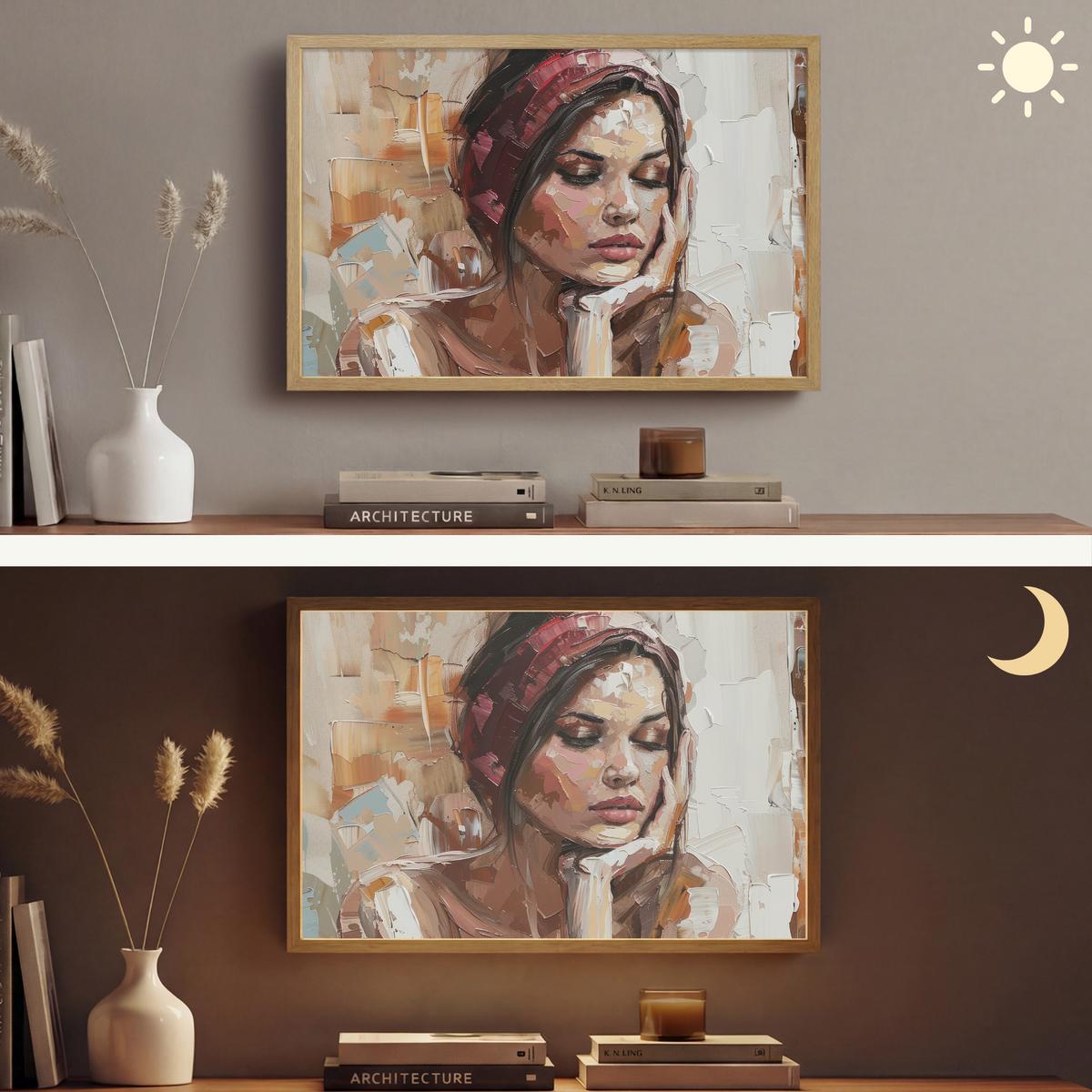 WANDLEUCHTE MIT AKKU Frau - Lackierung - Porträt - Modern 60x40 cm - Braun, Holzwerkstoff (60/40/8cm) - OnlyWow