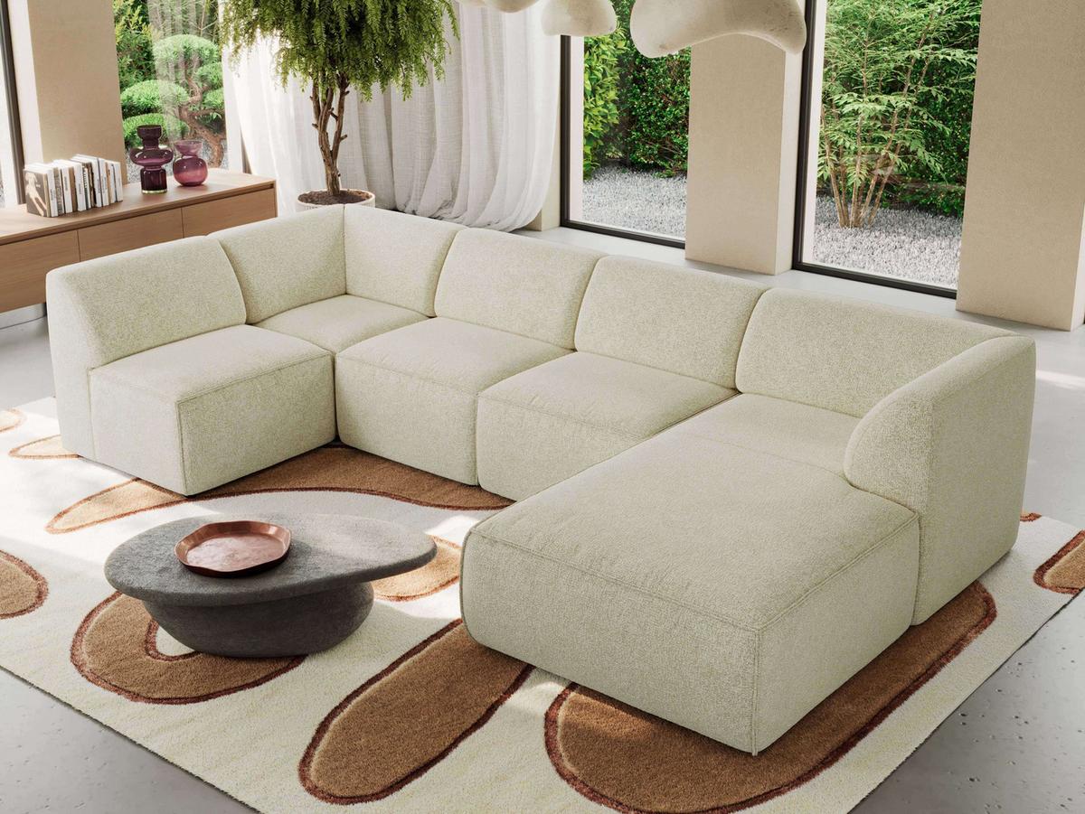 WOHNLANDSCHAFT MODARO U 6M - Creme Struktur - Rechts - Creme/Schwarz, Textil (345/78/180cm) - MKS