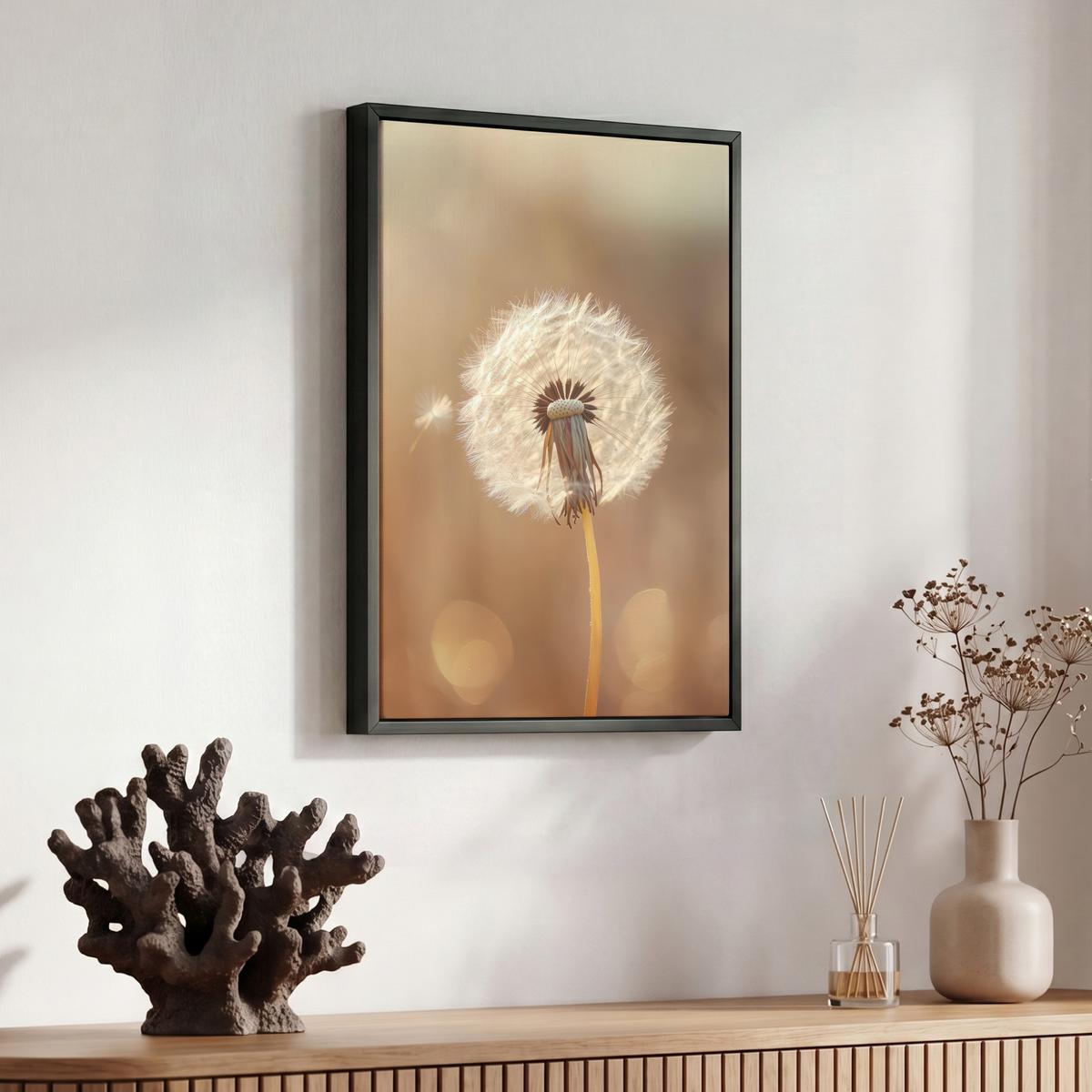 LEINWAND Bilder mit Rahmen - Löwenzahn - Beige - Natur - Blume - 30x40 - Hellbraun, Textil (30/40cm) - MuchoWow