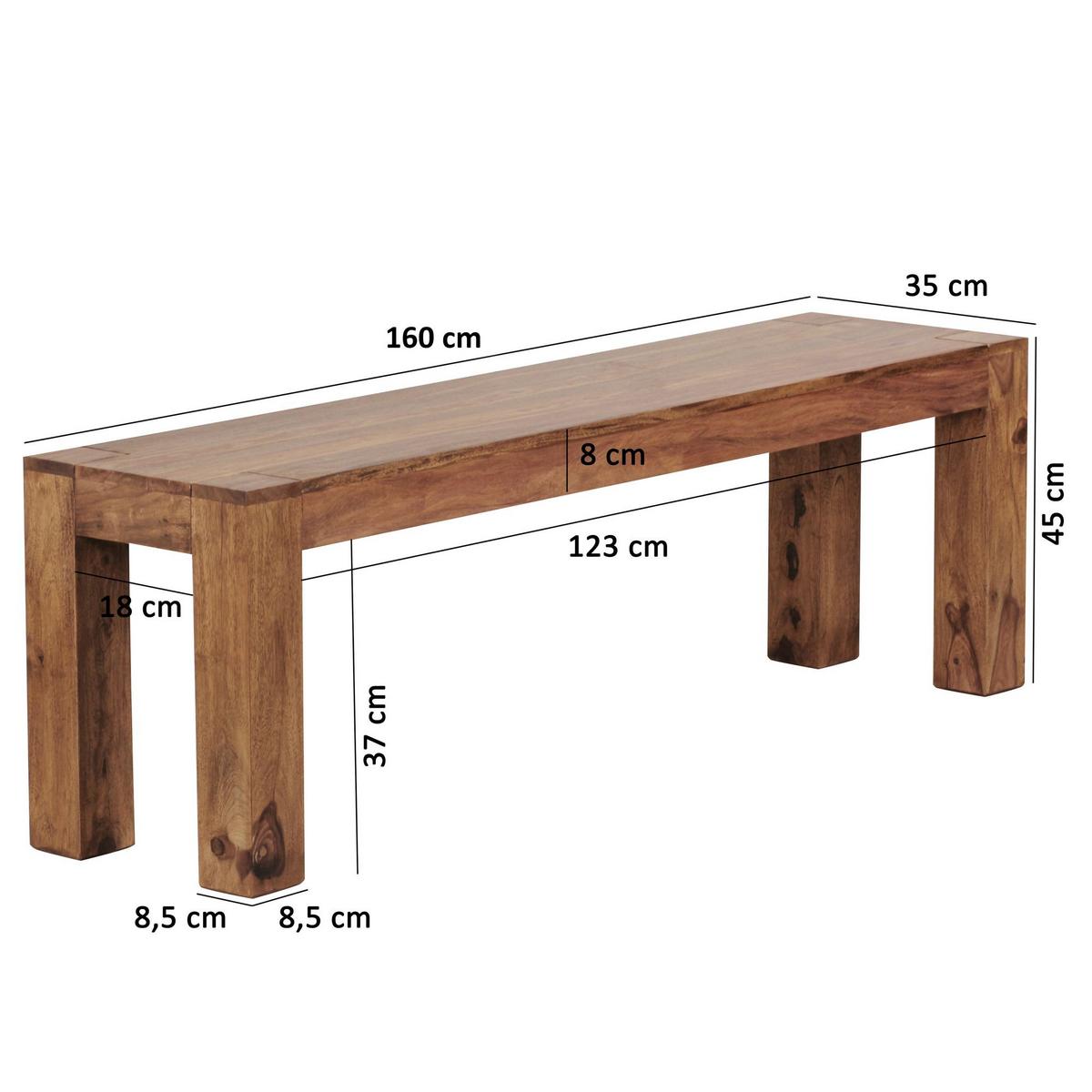 ESSZIMMERBANK MUMBAI Massivholz Landhausstil, Dunkelbraun 160x35x45 cm - Dunkelbraun/Braun, Holz (160/45/35cm) - KADIMA DESIGN
