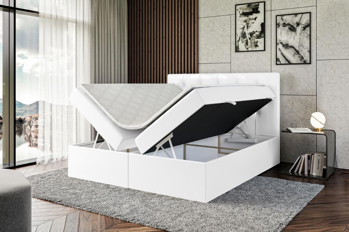 BOXBETT mit Matratze H3 und Lattenrost - MIRAGE - 140x200 Weiß Hochglanz - Weiß Hochglanz, Holzwerkstoff (140/200cm) - ALTDECOR