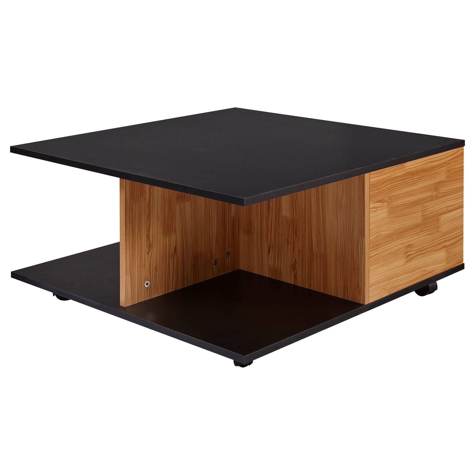 COUCHTISCH mit Rollen, 2 Schubladen und Fächern, Braun-Schwarz 70x70x36 cm - Schwarz/Braun, Holzwerkstoff (70/70/36cm) - KADIMA DESIGN