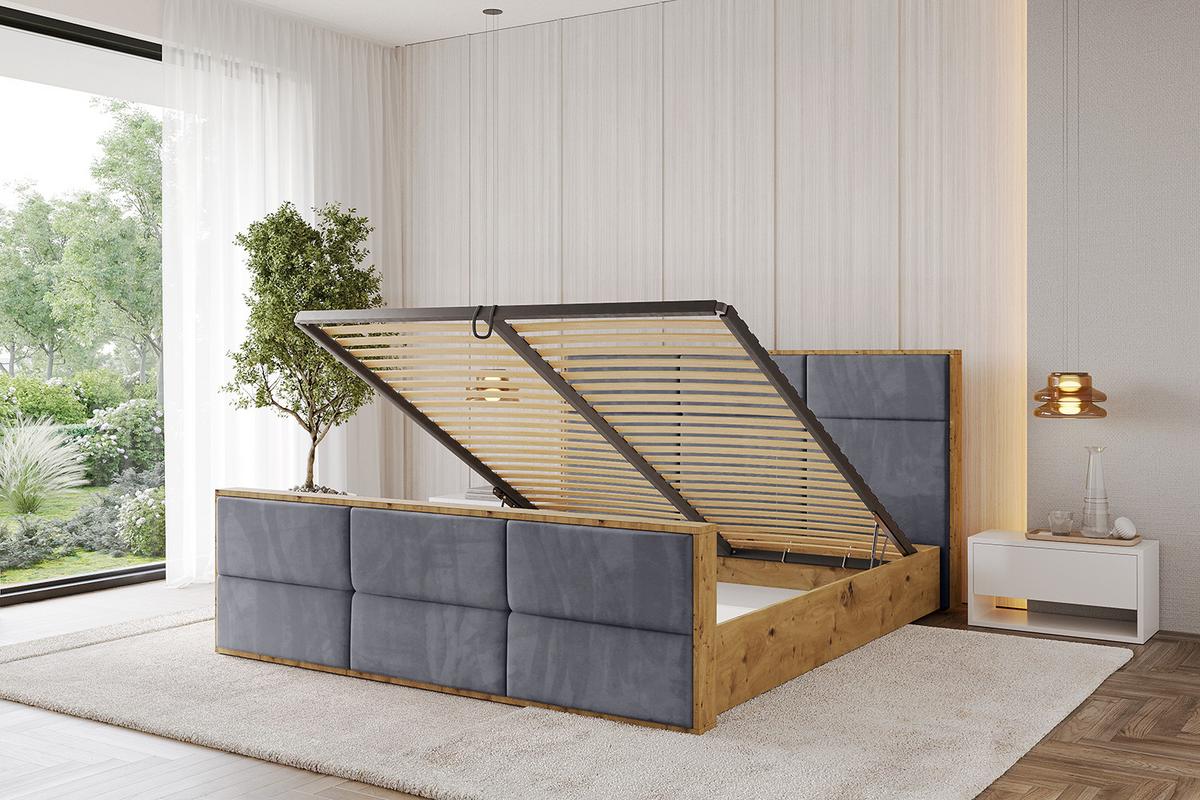 POLSTERBETT mit Bettkasten, Fußteil und Lattenrost, Boxbett ohne Matratze - ENZO1-Z 180x200 Dunkelgrau - Dunkelgrau, Holzwerkstoff/Textil (180/200cm) - ALTDECOR