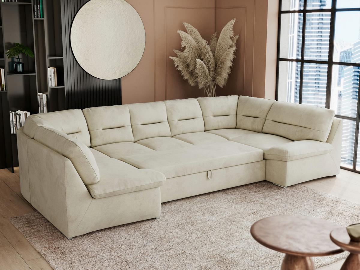 WOHNLANDSCHAFT COMODO U Beige Velvet - Beige/Silberfarben, Textil/Metall (340/93/206cm) - MKS