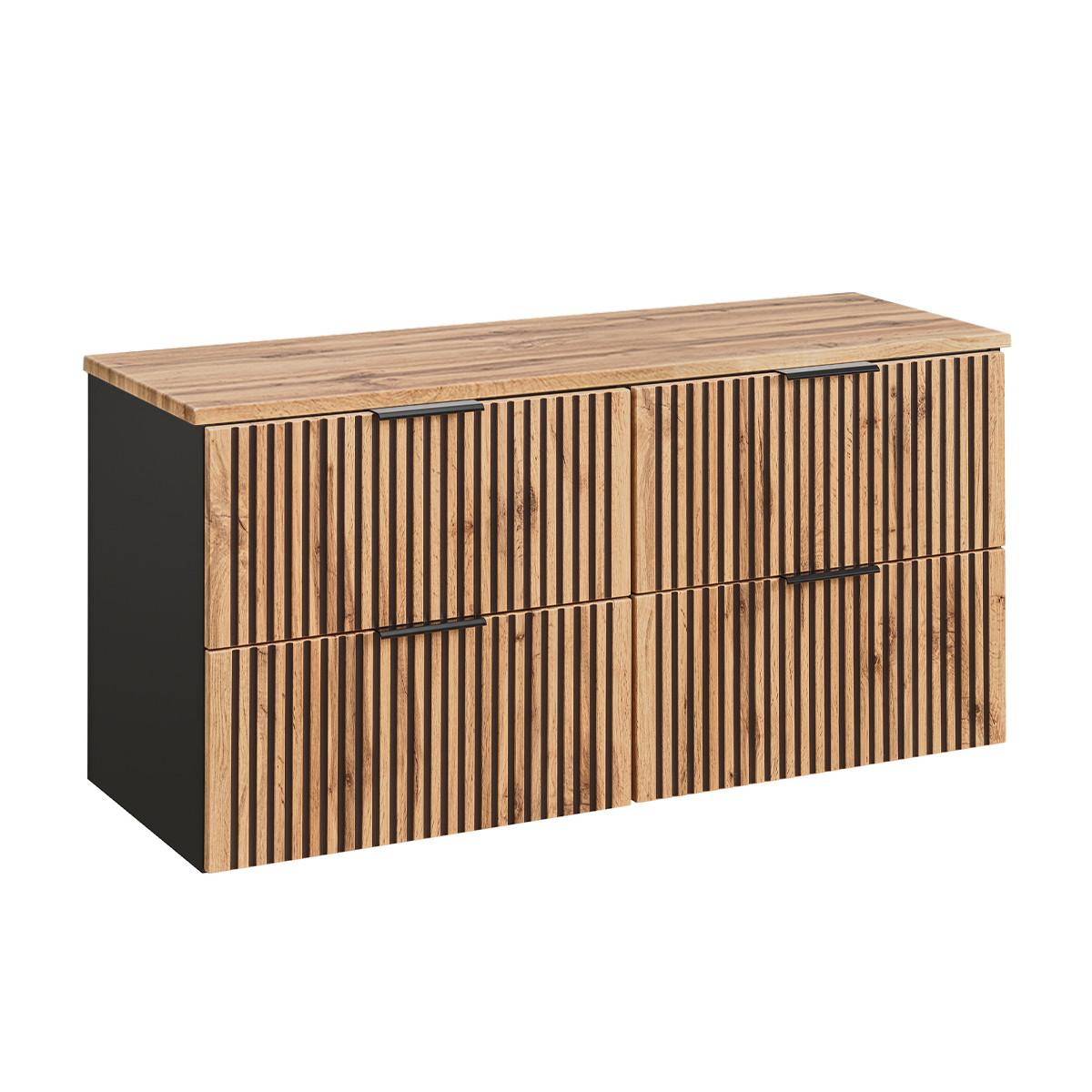 DOPPELWASCHTISCH 120.6cm Gaia Holz in Eichenoptik und Schwarz - Schwarz, Holzwerkstoff (120.6/59/46cm) - Petits-meubles