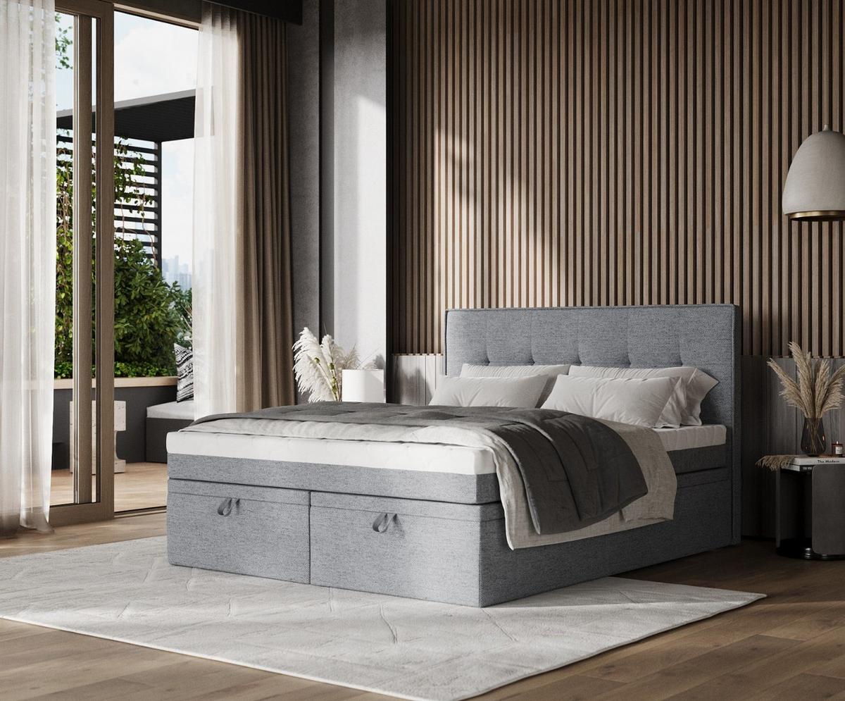 BOXBETT Arivo 160/200 cm Grau im Neve Stoff - Schwarz/Grau, Holz/Holzwerkstoff (160/200cm) - AltaBeds