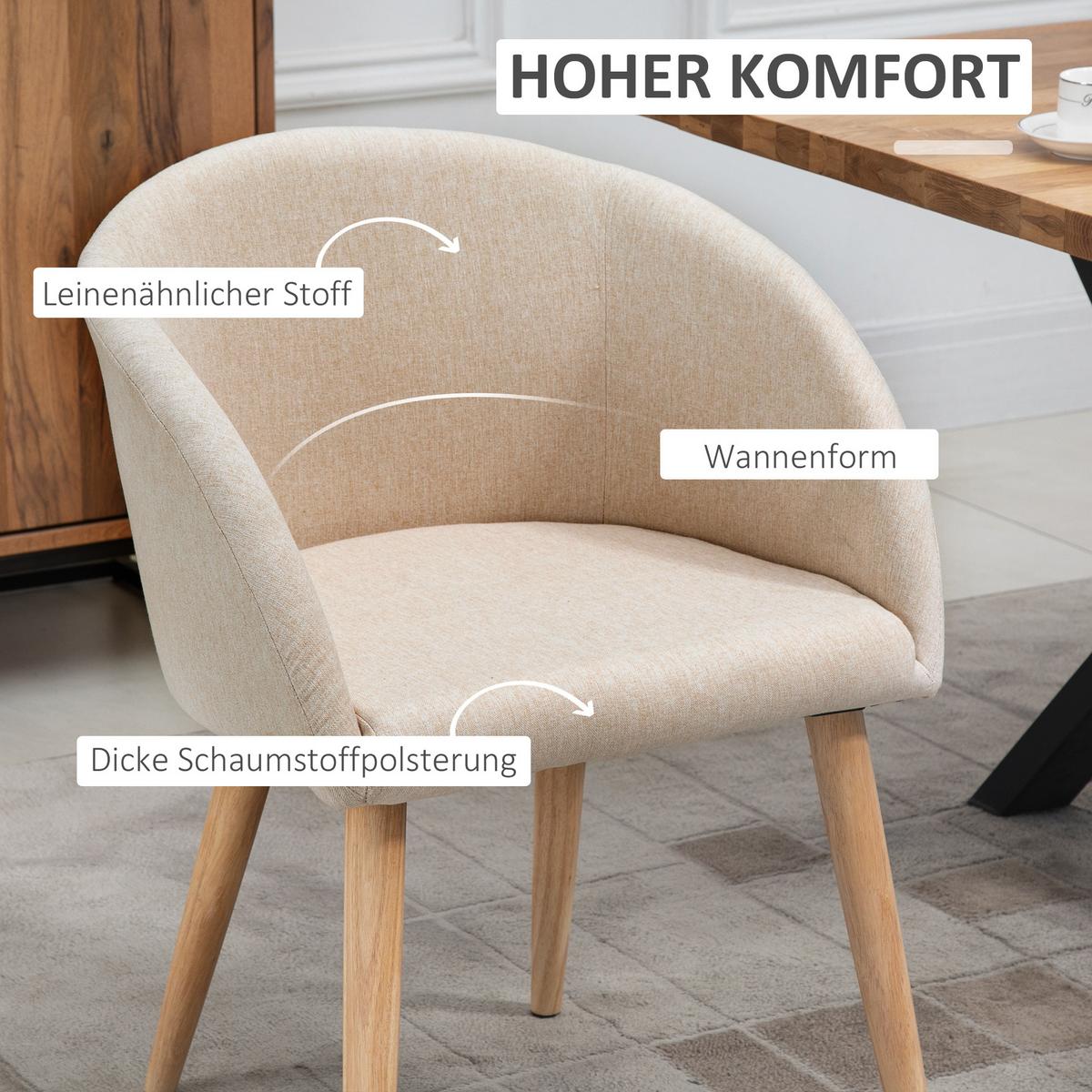 ESSSTÜHLE 2er Set Polyester Metall Beige - Beige/Naturfarben, Holz/Textil (55/74/56cm) - HOMCOM