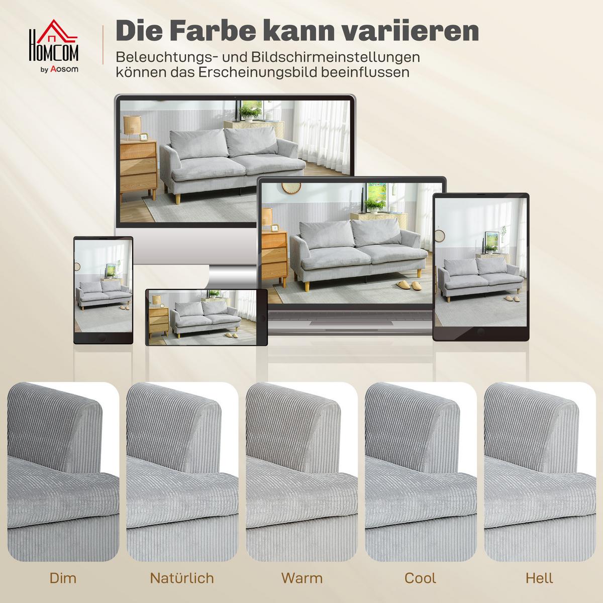 3-SITZER-SOFA Polyester Hellgrau - Hellbraun/Hellgrau, Kunststoff/Textil (80/86/188cm) - HOMCOM