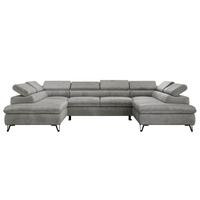 WOHNLANDSCHAFT PABLO U Velvet Hellgrau mit Topper T25 - Hellgrau/Schwarz, Textil/Metall (346/76/208cm) - MKS