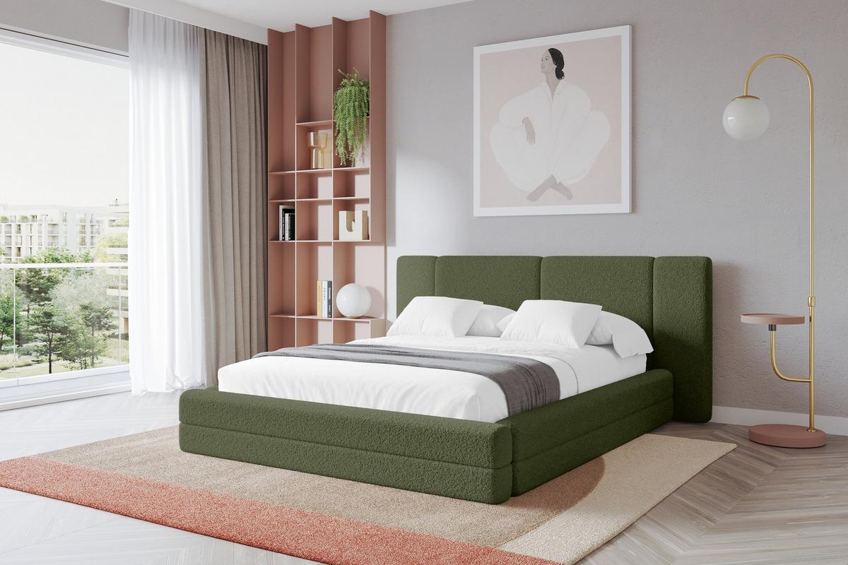 POLSTERBETT mit Bettkasten und Lattenrost, Bett mit Matratze H3/H4 - TEVO 140x200 Grün - Olivgrün, Holzwerkstoff/Textil (140/200cm) - ALTDECOR