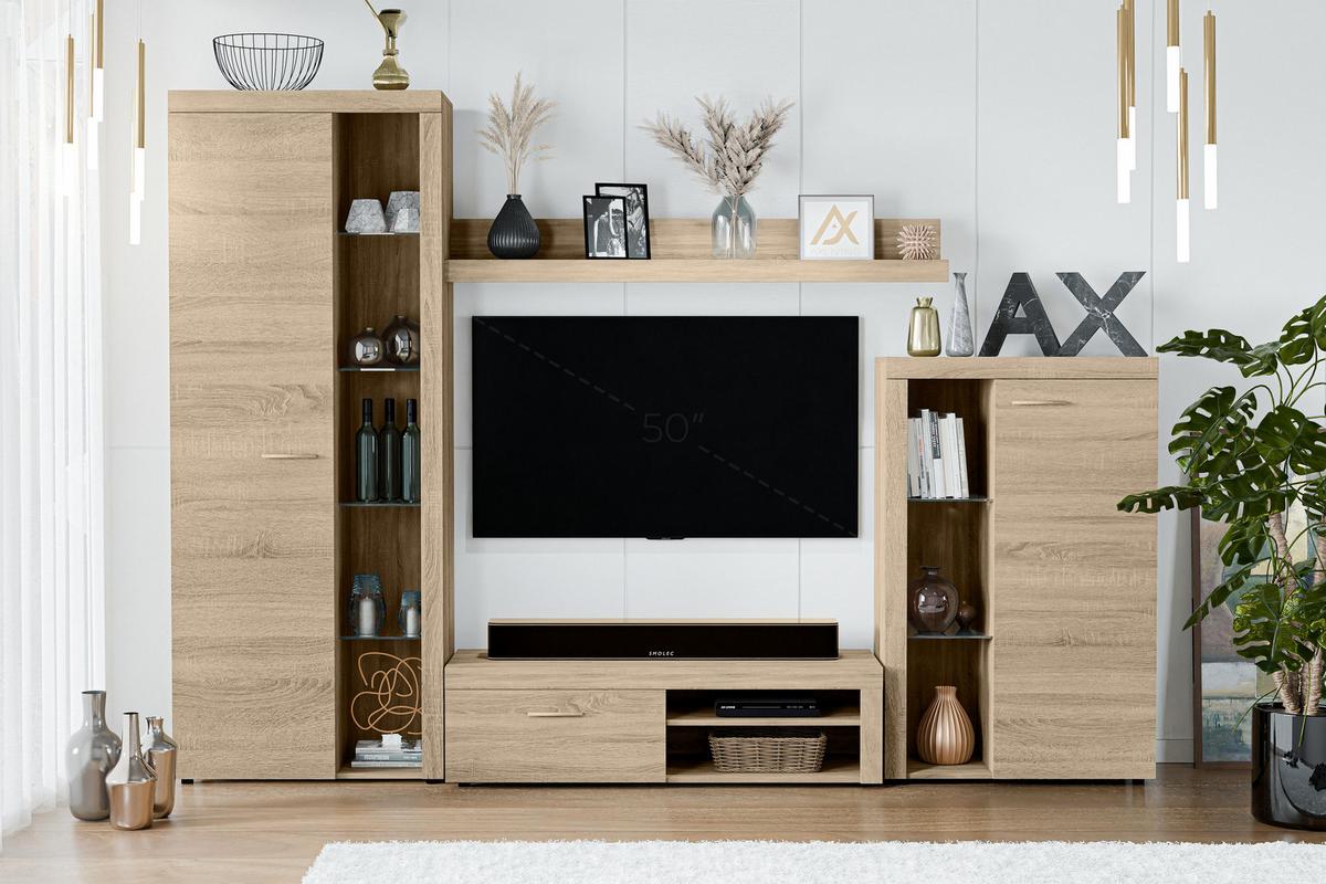 WOHNWAND Spacoro Sonoma Eiche 270/190/41 cm Wohnwand Modern ohne LED - Sonoma Eiche, Holzwerkstoff/Kunststoff (270/190/41cm) - AX Living