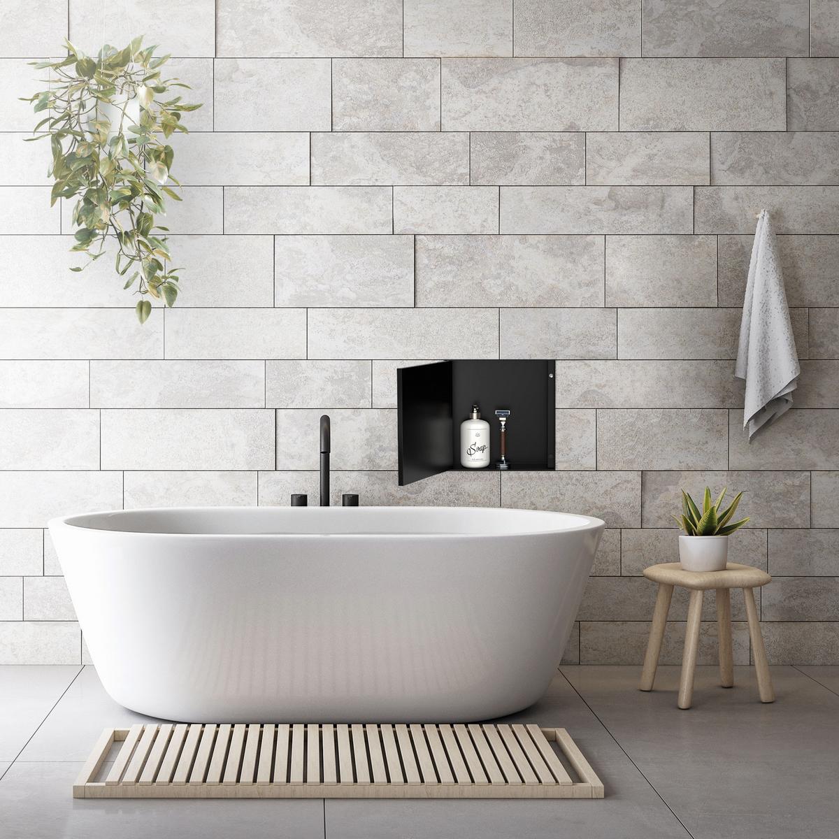 DUSCHNISCHE Edelstahl mit befliesbarer Tür Schwarz 25,5/25,5 cm - Schwarz, Metall (30/10/30cm) - LuxeBath