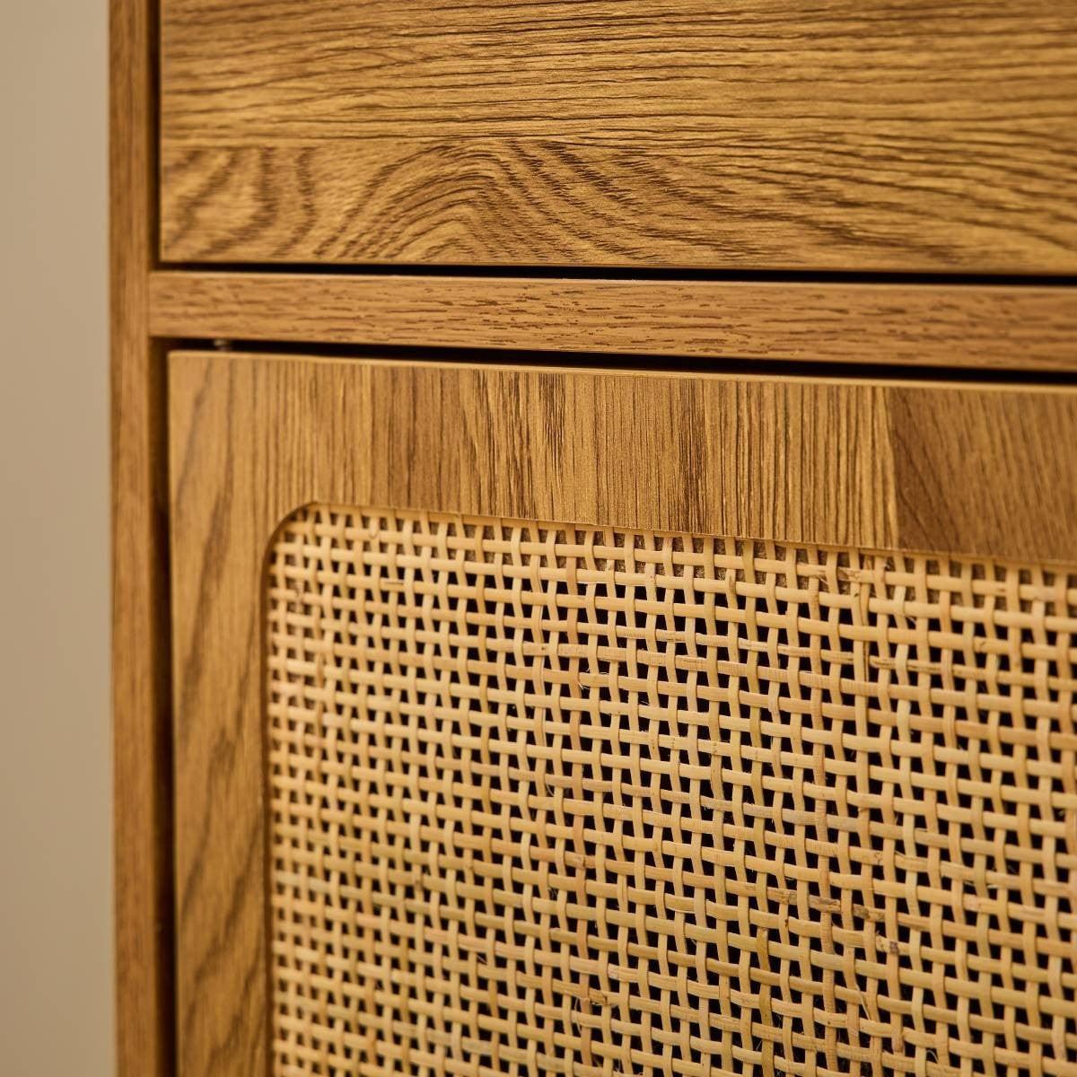 KOMMODE mit 2 Türen und 2 SchubladenFronten aus Rattan 39/79/90 cm - Eschefarben, Holzwerkstoff (90/79/45cm) - Calicosy
