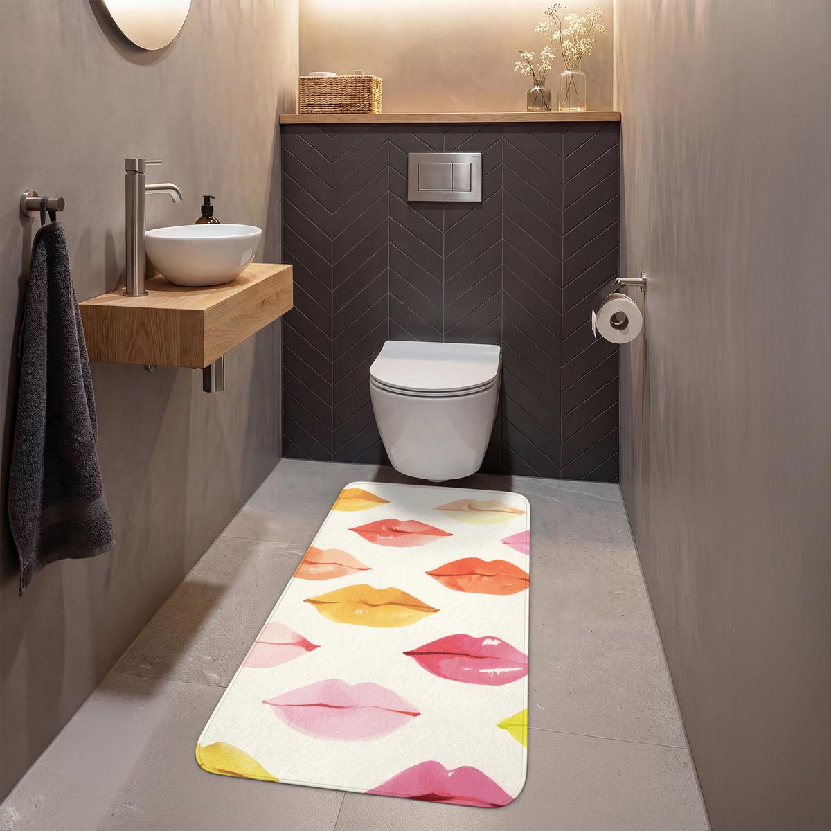 WC-VORLEGER Lippen - Bunt - Glänzend Toilettenvorleger 60x120 cm - Rosa, Textil (60/1cm) - OnlyWow