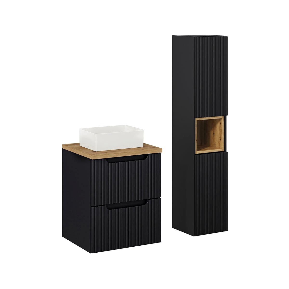 BADMÖBEL 50.4cm Riva 2er-Set Schwarz und Holz - Schwarz, Holzwerkstoff (50.4/59/40cm) - Petits-meubles