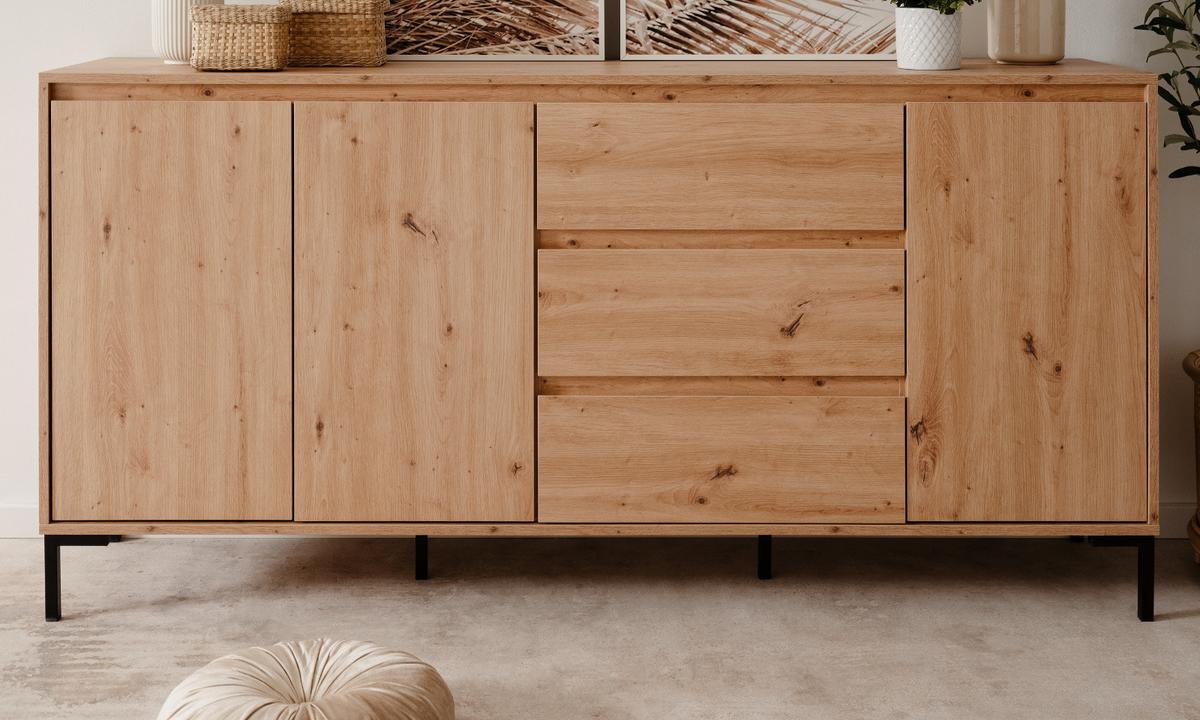 SIDEBOARD Eiche Artisan 170 x 87 cm, Kommode mit viel Stauraum - Schwarz/Eiche Artisan, Holzwerkstoff/Metall (170/87/40cm) - Furn.Design