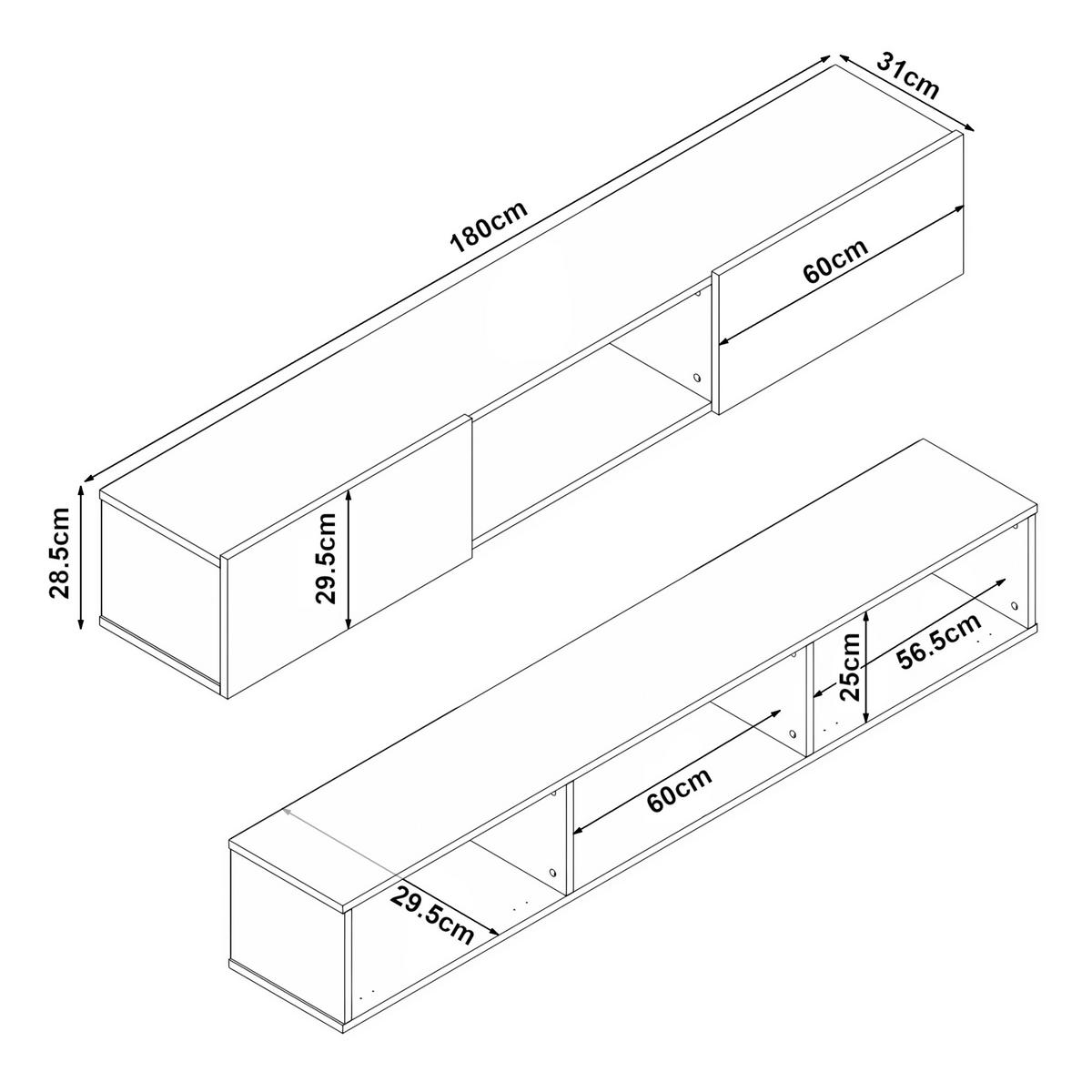 TV-ELEMENT Paltamo - Eichefarben, Holzwerkstoff (180/29.5/31cm) - [en.casa]
