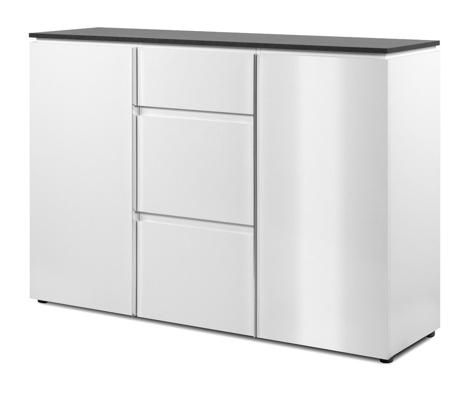SIDEBOARD weiß Seidenglanz, grau 133 cm, Kommode mit viel Stauraum - Chromfarben/Silberfarben, Holzwerkstoff/Kunststoff (133/92/40cm) - Furn.Design
