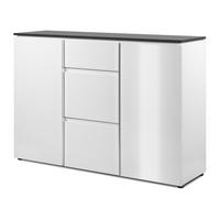 SIDEBOARD weiß Seidenglanz, grau 133 cm, Kommode mit viel Stauraum - Chromfarben/Silberfarben, Holzwerkstoff/Kunststoff (133/92/40cm) - Furn.Design