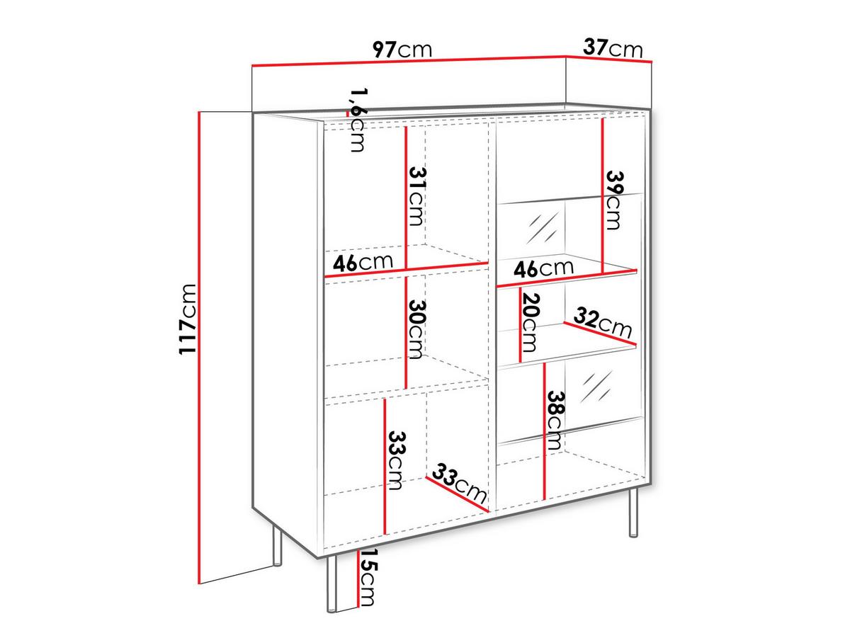 VITRINE Tewos W97 - Nussbaumfarben/Schwarz, Holzwerkstoff/Metall (97/117/37cm) - MIRJAN24