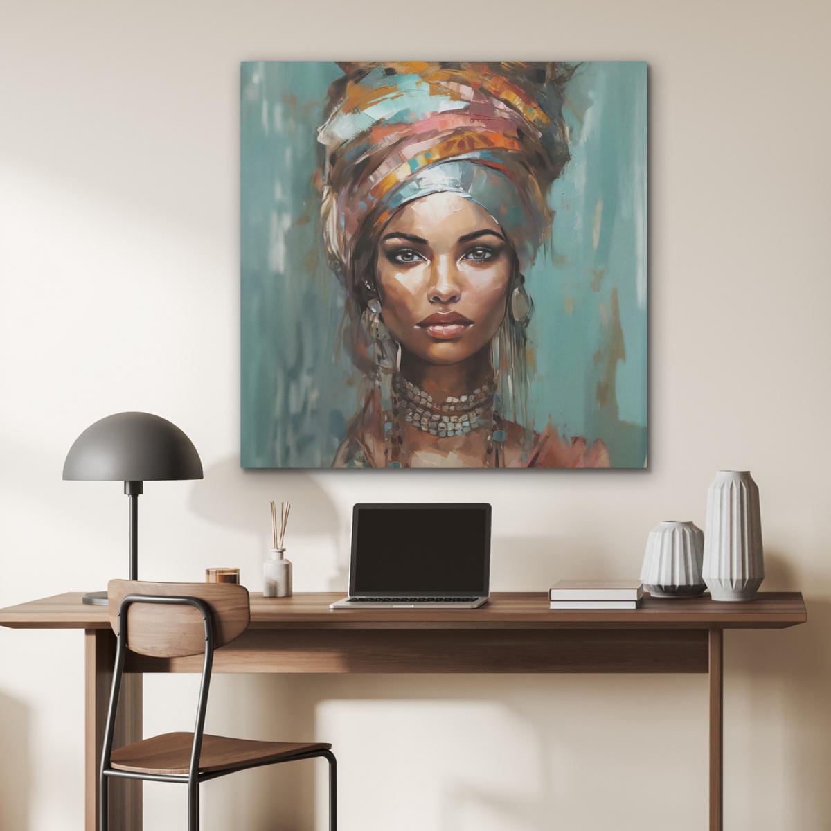 AKUSTIKBILD Frau - Kunst - Schmuck - Porträt Akustikpaneele 90x90 cm - Blaugrau, Kunststoff (90/90/0.9cm) - MuchoWow
