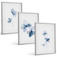BILDER SET 3er Set - 40x60 cm Silberner Rahmen - Blaue Blumen - Silberfarben, Kunststoff (40/60cm) - TULUP