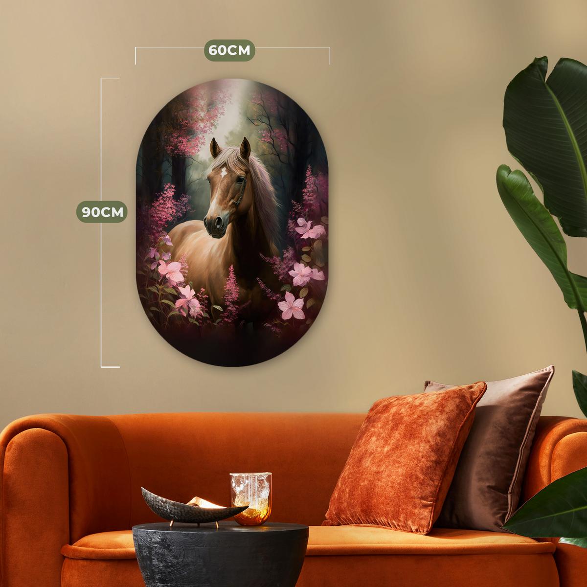WANDBILD Pferd - Blumen - Rosa - Natur - Wald Wanddeko Schlafzimmer 60x90 cm - Altrosa, Kunststoff (60/90cm) - MuchoWow