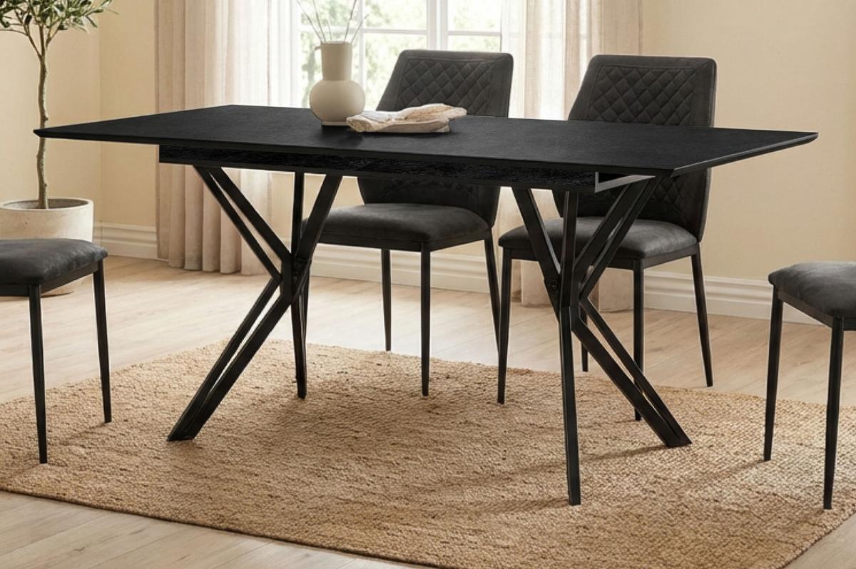 ESSTISCH Stein grau dunkel 160/200 cm, Küchentisch ausziehbar - Dunkelgrau/Schwarz, Holzwerkstoff/Metall (90/160/74cm) - Furn.Design