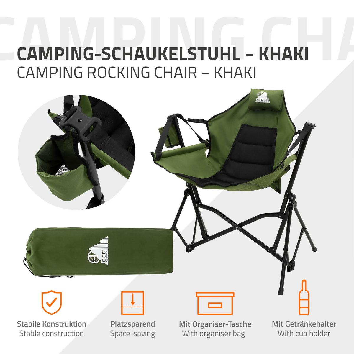 CAMPINGSTUHL faltbar Khaki mit Stahlgestell 82x105x107 cm - Grün, Textil/Metall (105/107/82cm) - ECD-Germany