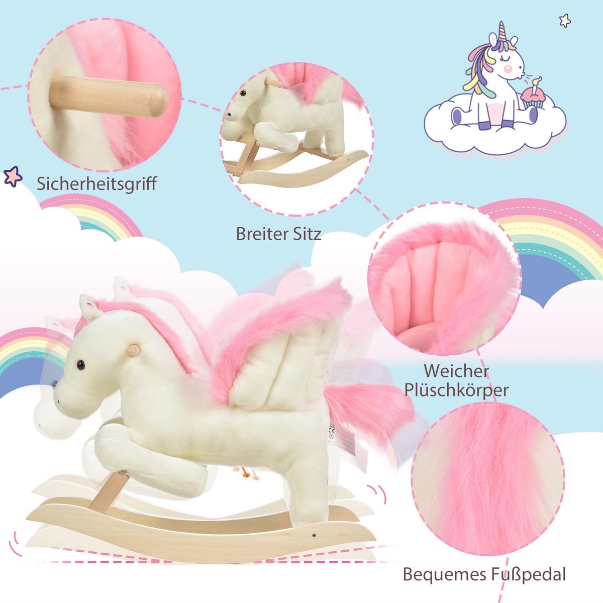 KINDER Schaukelpferd Baby Schaukeltier Spielzeug Pferd für 18-36 Monate Weiß - Weiß, Holz (28/57/70cm) - HOMCOM