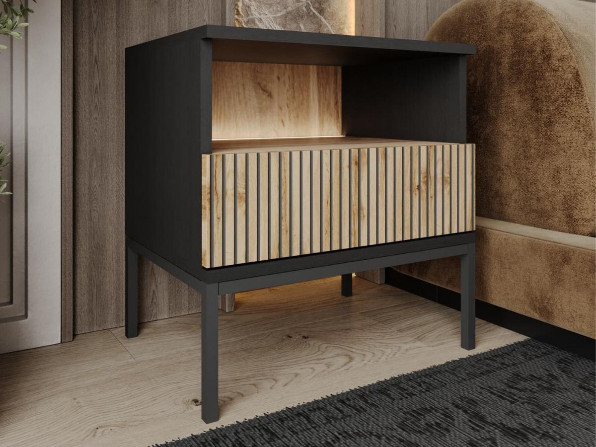 NACHTSCHRANK Schwarz 54 cm Deo - Schwarz, Naturmaterialien/Textil (54/39cm) - Graingold