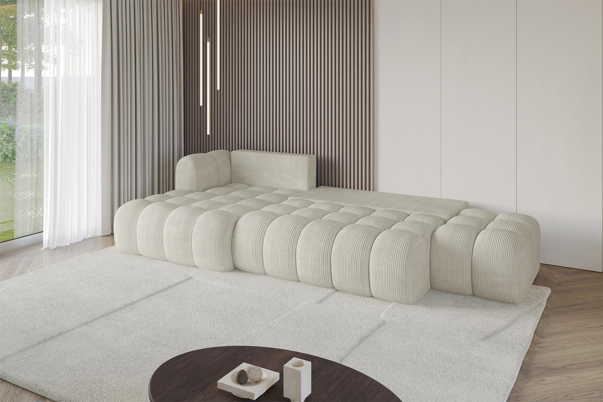 ECKSOFA mit Schlaffunktion Ottomane Links OLEA-L2 321x164x75 Creme Cord - Ecru/Schwarz, Holzwerkstoff/Kunststoff (321/164cm) - ALTDECOR