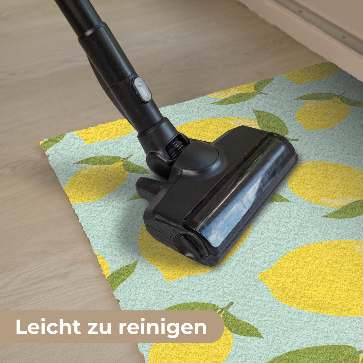 FUSSMATTE Muster Zitronen - Gelb - Blau - Muster - Früchte Flurteppich 60x40 cm - Gelb, Kunststoff (60/0.4cm) - MuchoWow