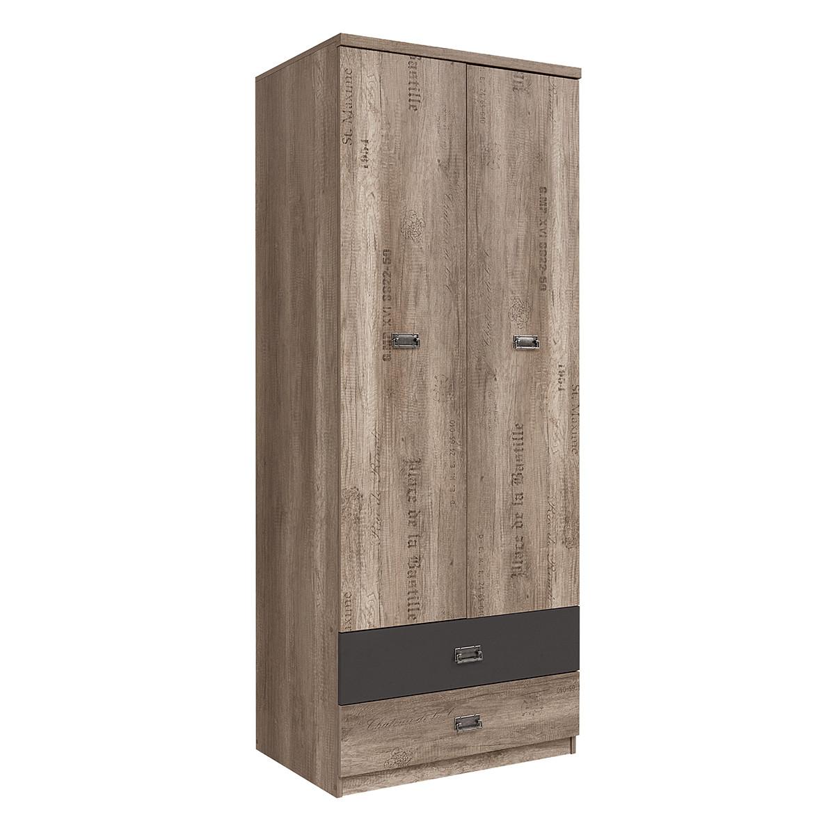 SCHRANK 2 Türen Abel Holz und Grau - Grau, Holzwerkstoff (80/205/54cm) - Petits-meubles