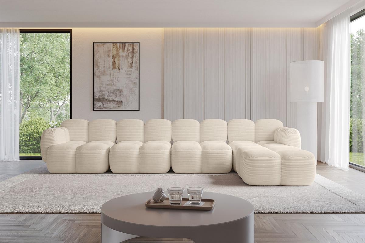 ECKSOFA modulares Sofa Rechts Miko-L3 390x205x75 Beige Cord - Beige/Schwarz, Holzwerkstoff/Kunststoff (390/205cm) - ALTDECOR