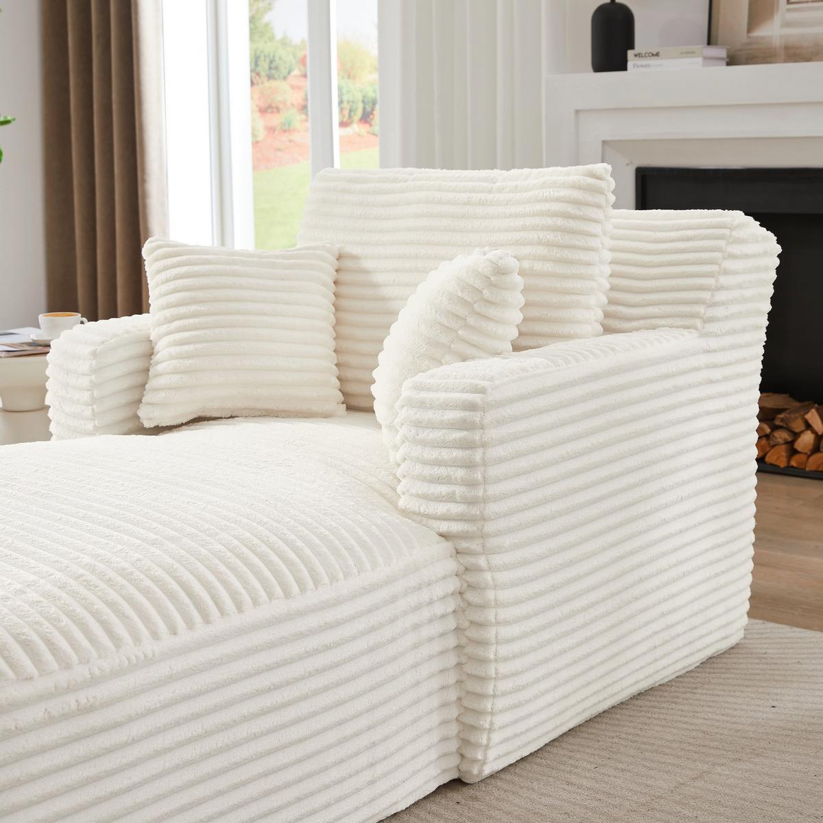 RELAXSESSEL aus Cord Modulare Chaiselongue & ohne Montage - Creme, Textil (32.99/127/32.99cm) - Urban Meuble