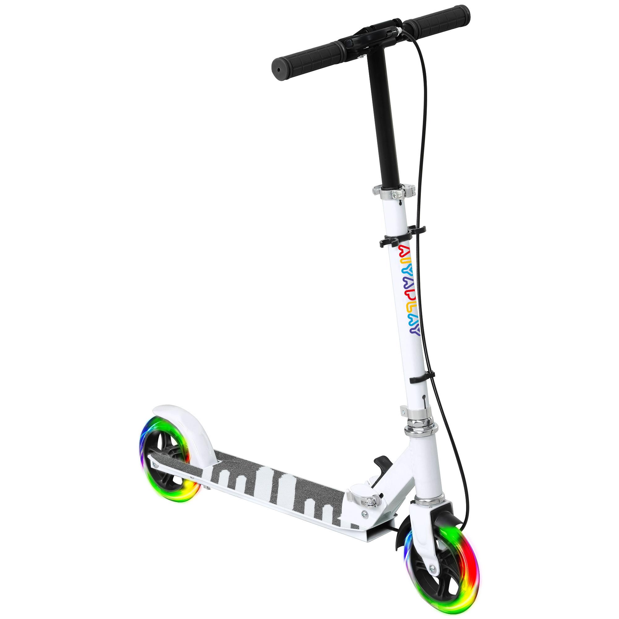 ROLLER Kinder Klappbar mit Verstellbarer Lenkerhöhe, 2 Leuchtenden Räder Weiß - Weiß, Metall (73/36/89cm) - AIYAPLAY