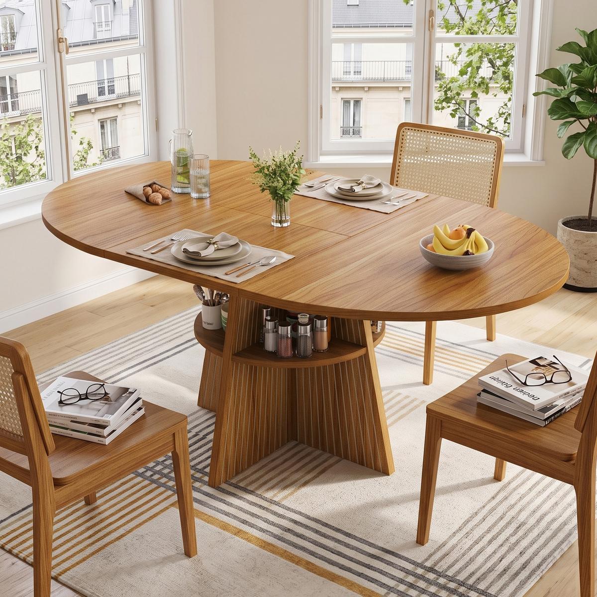 ESSTISCH Ausziehbar Dunkelbraun mit Ablagefach & Runden Ecken - Dunkelbraun, Holzwerkstoff (110/110/76cm) - Urban Meuble