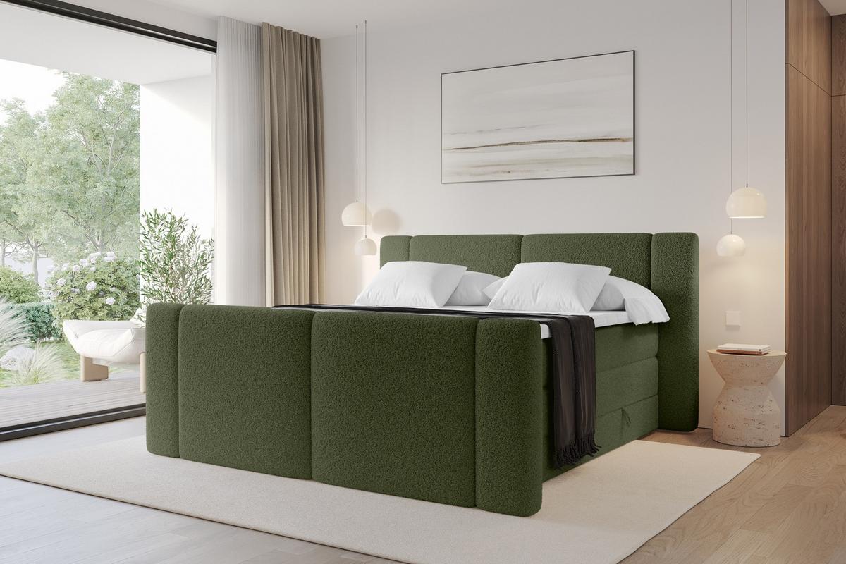 BOXSPRINGBETT mit Matratze H3/H4 - EVON KING Zanozek - 180x200 cm Grün - Jadegrün, Holzwerkstoff (180/200cm) - ALTDECOR