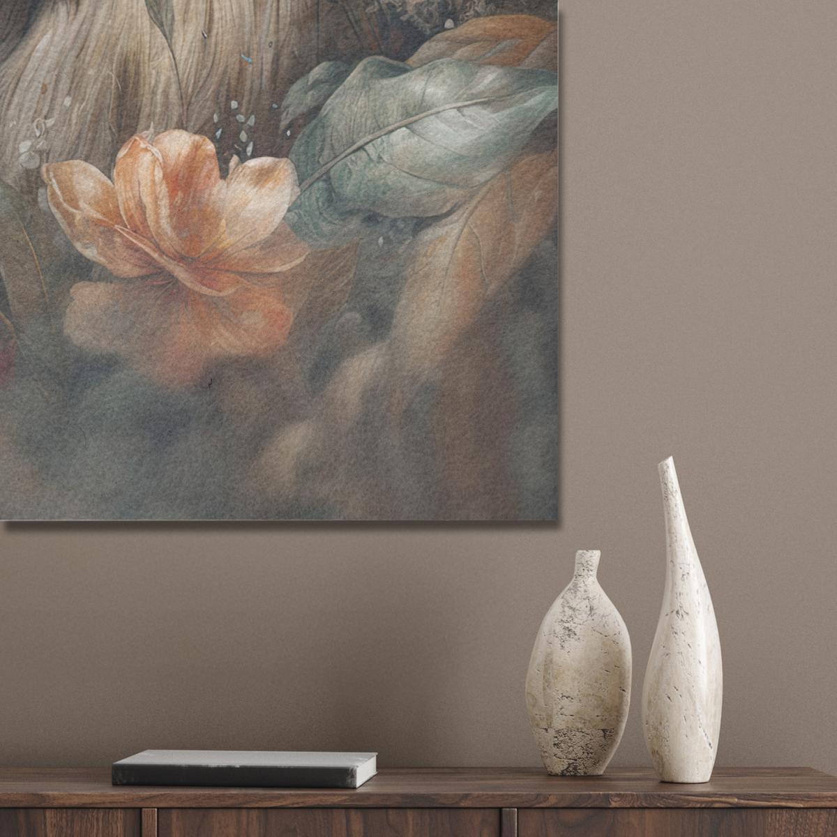AKUSTIKBILD Löwe - Wildtiere - Pflanzen - Natur - Blumen Wanddeko 70x100 cm - Beige, Kunststoff (70/100/0.9cm) - MuchoWow