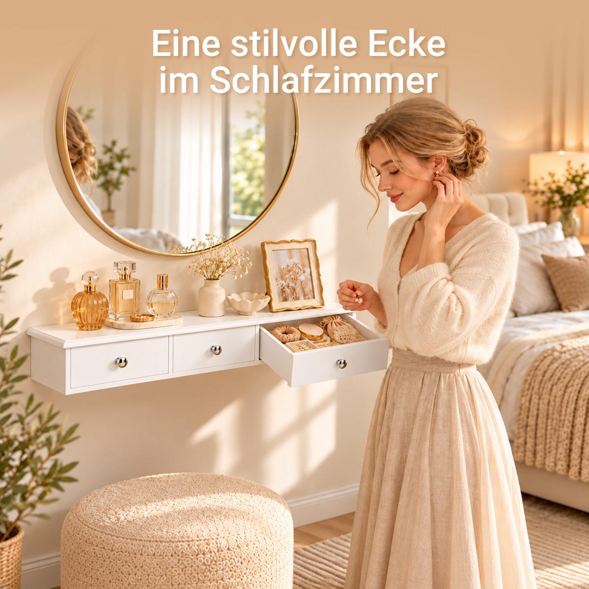 HÄNGESCHRANK Weiß, 94 cm breit, 3 Schubladen, Ablagefläche oben, bis 10 kg, für Flur, Küche & Bad - Weiß, Holzwerkstoff (93/10/15cm) - SoBuy