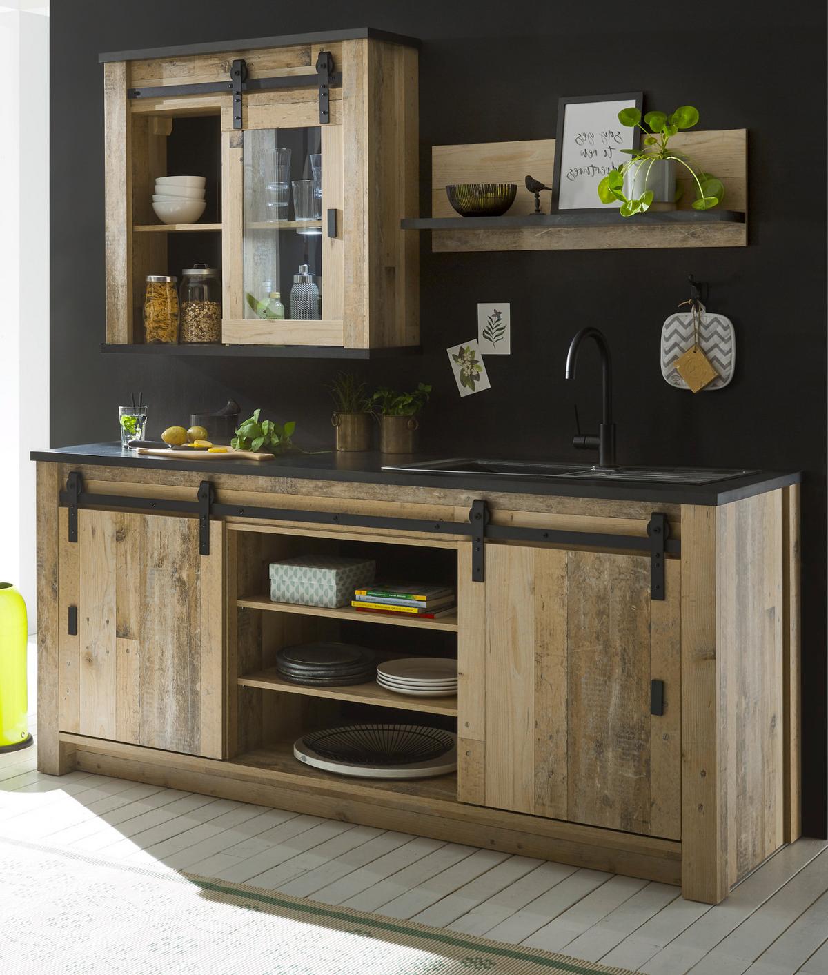 KÜCHENSCHRANK used wood hell, anthrazit 201 cm, Unterschrank für Spüle oder Kochfeld - Anthrazit/Schwarz, Holzwerkstoff/Metall (201/93/64cm) - Furn.Design