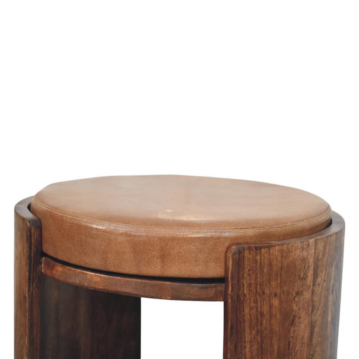 HOCKER mit Roasted-Almond-Finish, 1 offene Ablage, Ledersitz, kakaobraun - Braun, Leder/Holz (38/41/38cm) - Artisan Furniture