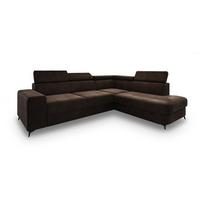 ECKSOFA ALVORO R-S Braun Velours-Stoff mit Schlaffunktion - Braun, Holz (253/190cm) - MASSENO