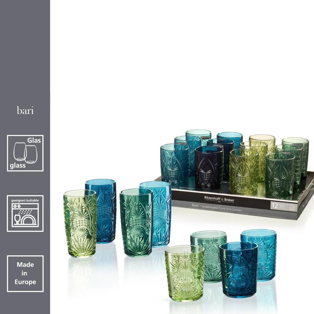 BARGLÄSER-SET Bari blau-grün 24-tlg. - Blau/Grün, Glas (0.001L) - Ritzenhoff Breker